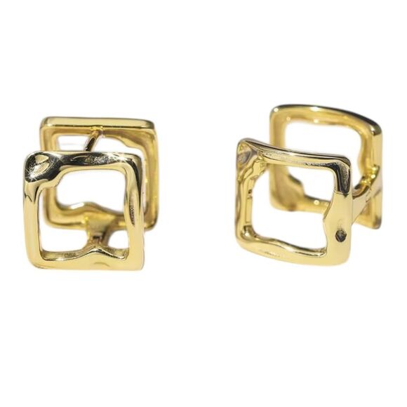 ENA 925 14k over Sterling Silver Cube Shaped Cuff Earrings - Picture 5 of 5